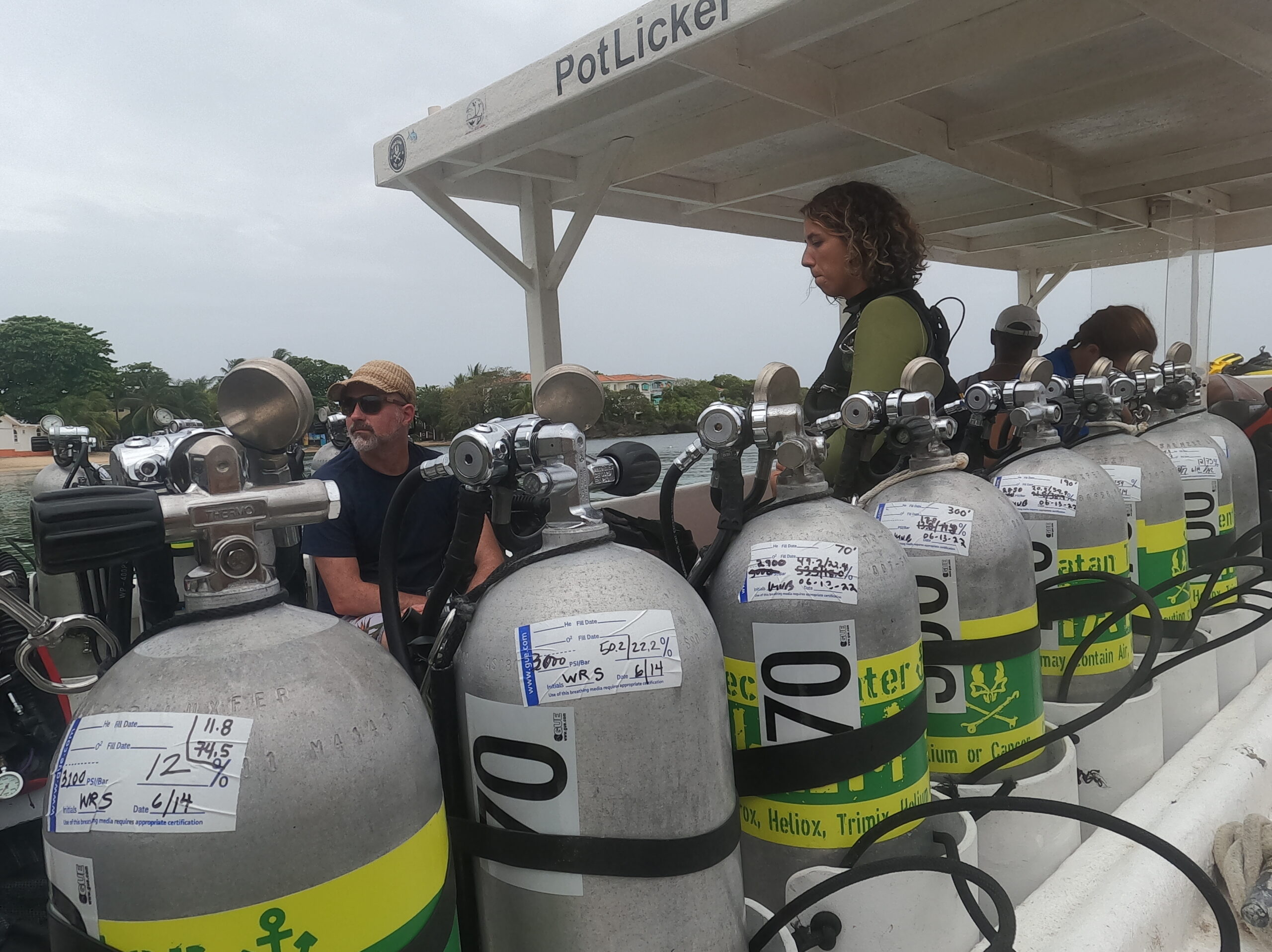 a team of rebreather divers with coconut tree divers and roatan tec center.